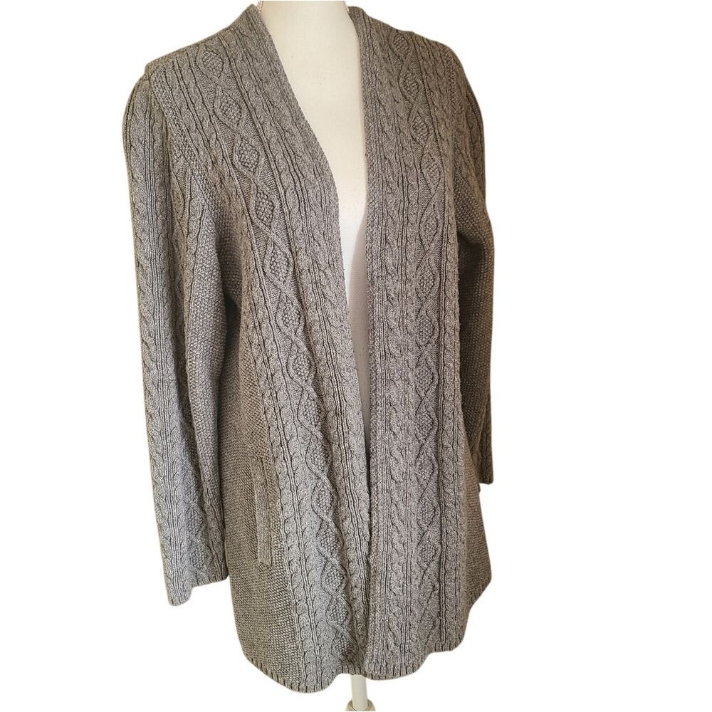 j. jill cable knit chunky cotton blend cardigan sweater grey womens size M